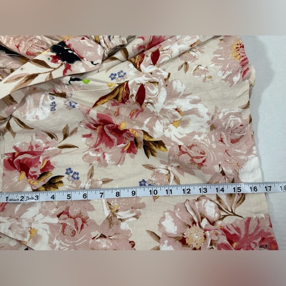Express Floral Linen Blend Romper XL NWT Puff Sleeve Belted Lined Crochet $118 - Picture 9 of 11